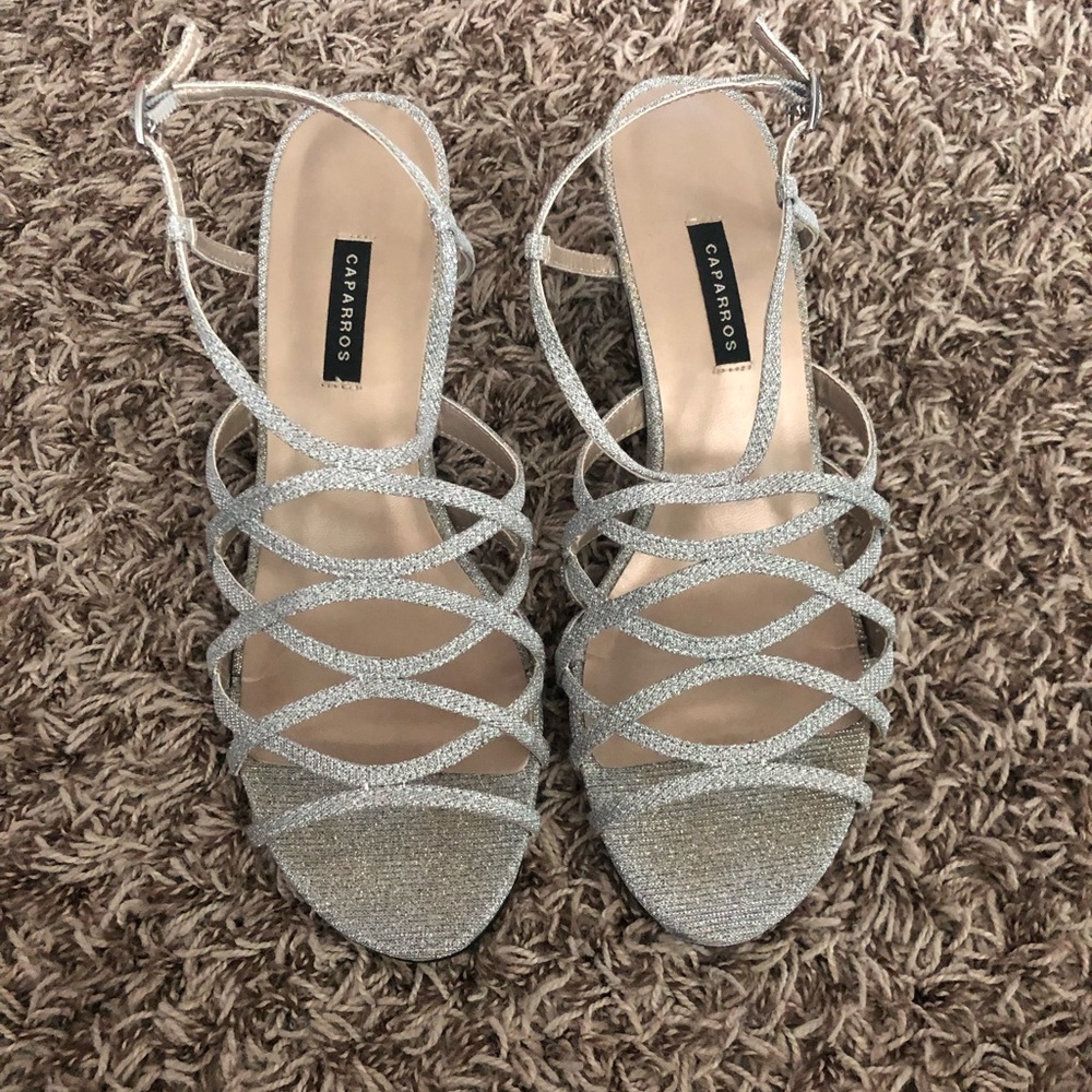 Silver heels, about 1.5/2 inch heel, sparkly